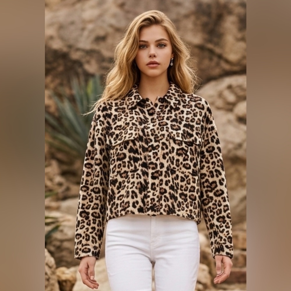 Zara Leopard Print Button-Front Jacket in Beige, Brown & Black